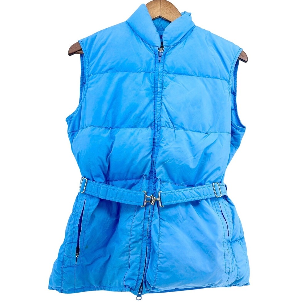 VTG Eddie Bauer Puffer Vest Blue Goose Down Belted Zip Pockets Womens M Gorp USA